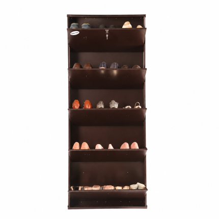 26 Inches Wide 5 Door Powder Coated Wall Mounted Metallic Shoe Rack BROWN