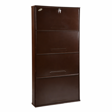 26 Inches Wide 4 Door Powder Coated Wall Mounted Metallic Shoe Rack-BROWN