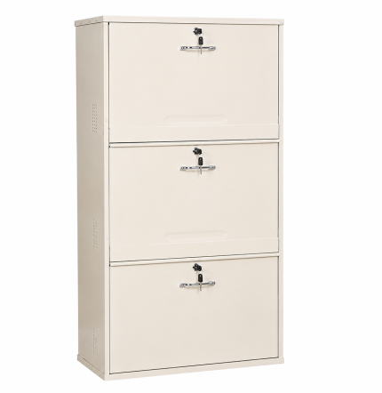 Metallic hub 26 Inches Wide 3 Door Double Decker Powder Coated Wall Mounted Metallic Ivory Metal Shoe Rack
